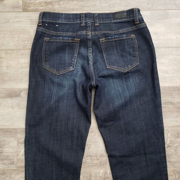 Halogen Girlfriend Distressed Mark Dark Wash Jeans 24 - Picture 4 of 9